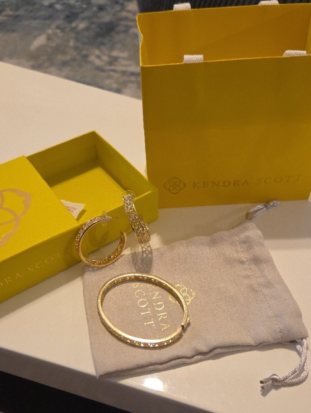 Kendra Scott Filigree Hoop Earrings and Bangle Bracelet Set
